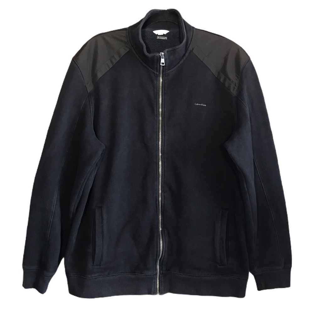 Calvin Klein Men’s Black Zip Front Sweatshirt‎ Varsity Style Cuffs Band at Waist